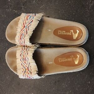 Paseart leather Fringe Braided Jute slide sandals Womens Size 9.5/10 Or 41